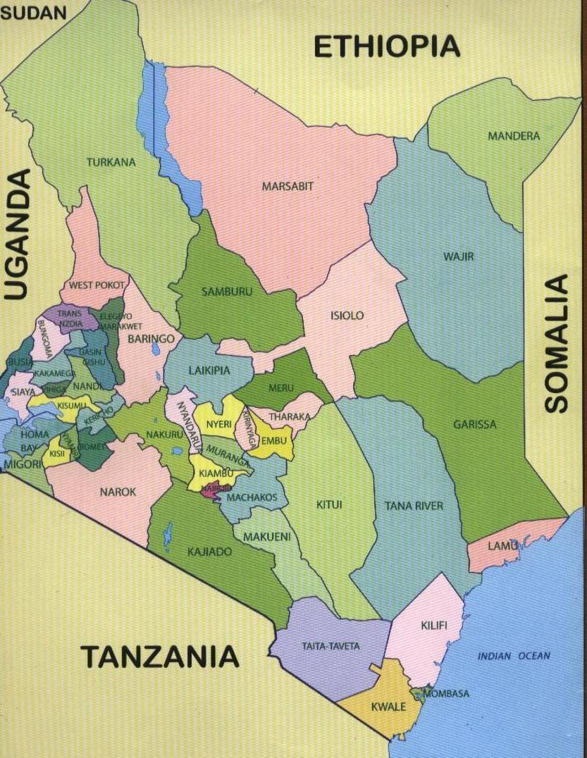 uus kaart Kenya maakondades