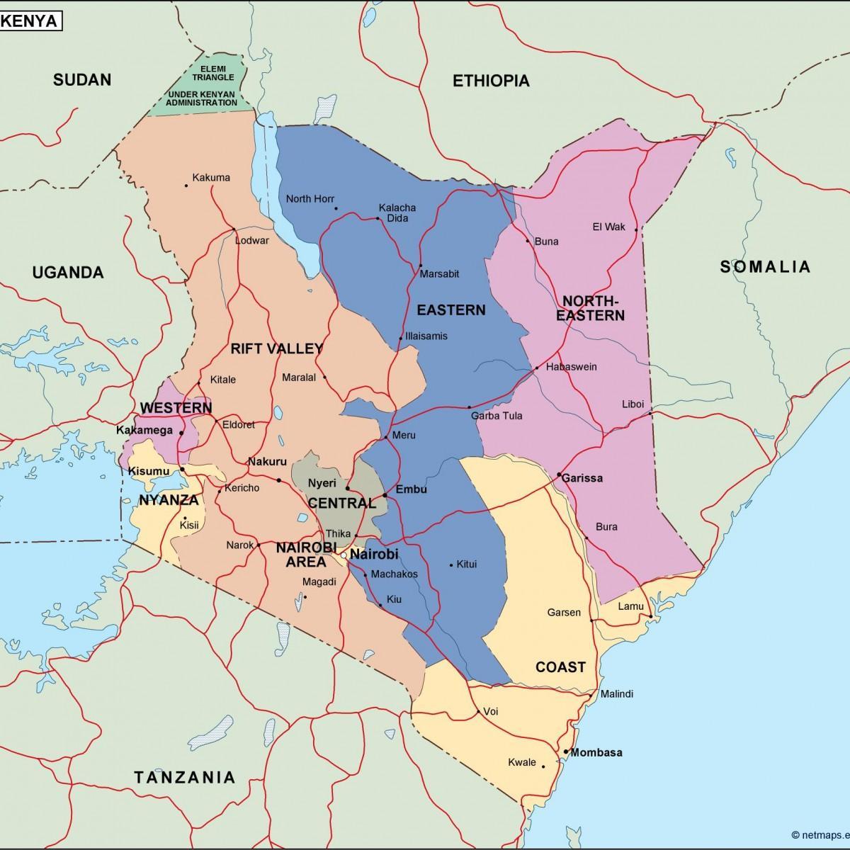 kaart, poliitiline kaart, Kenya