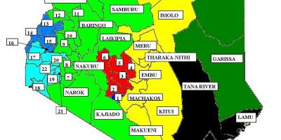 Kaart 47 maakondades, Kenya 