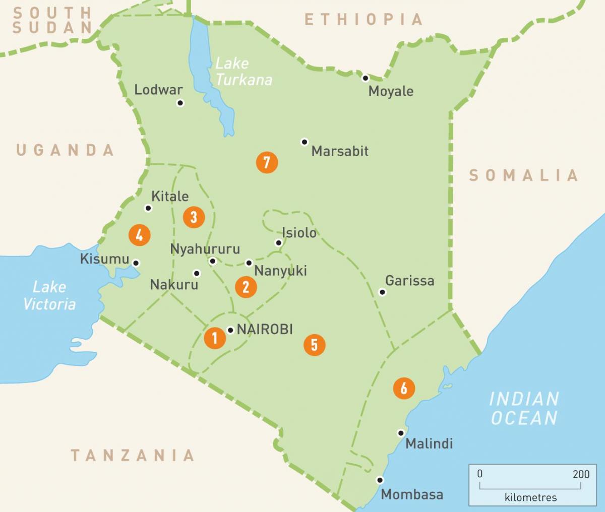 kaart Kenya, mis näitab provintsid