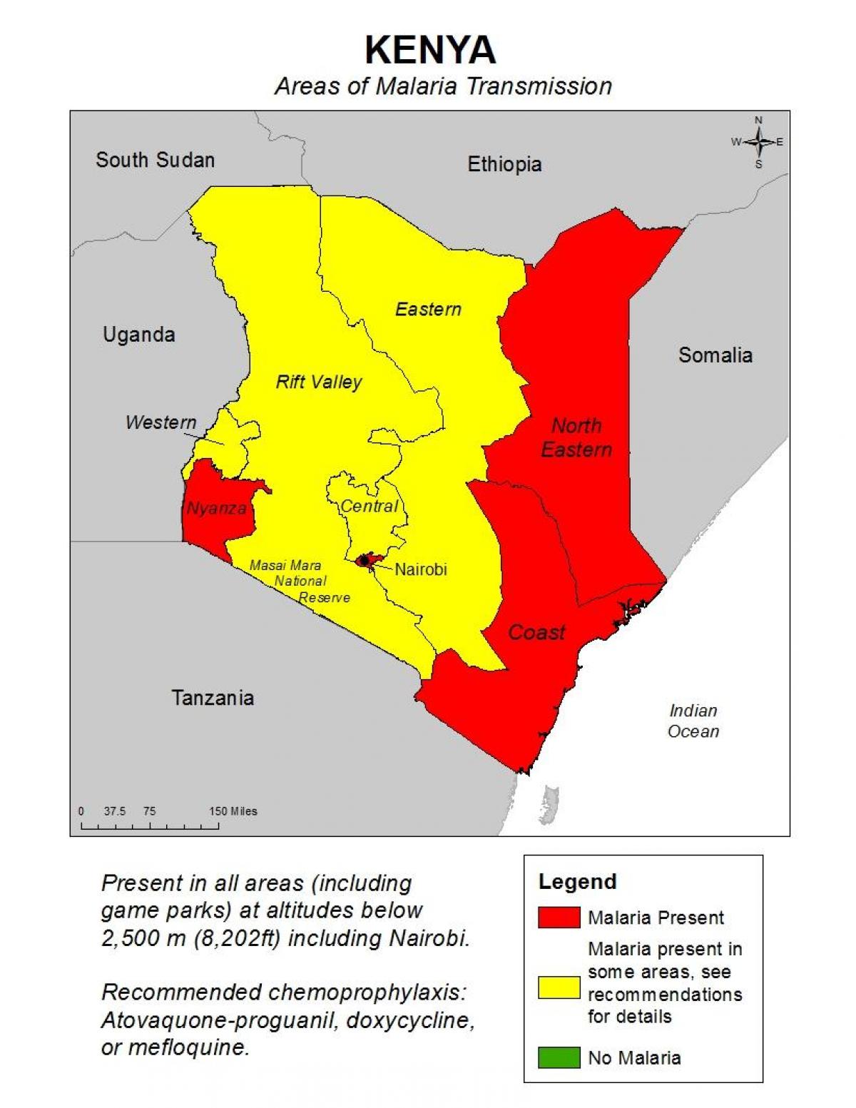 kaart Kenya malaaria
