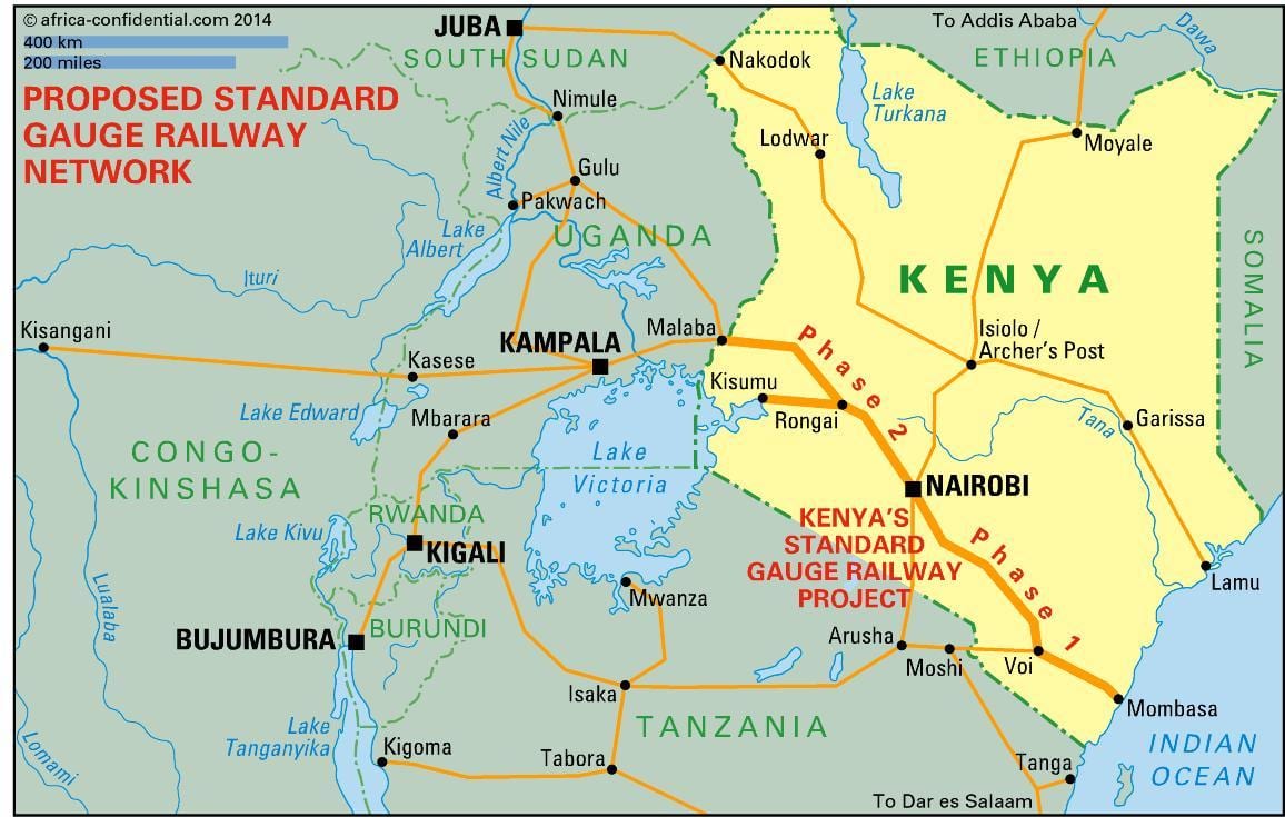 Kenya standardse rööpmelaiusega raudtee kaart